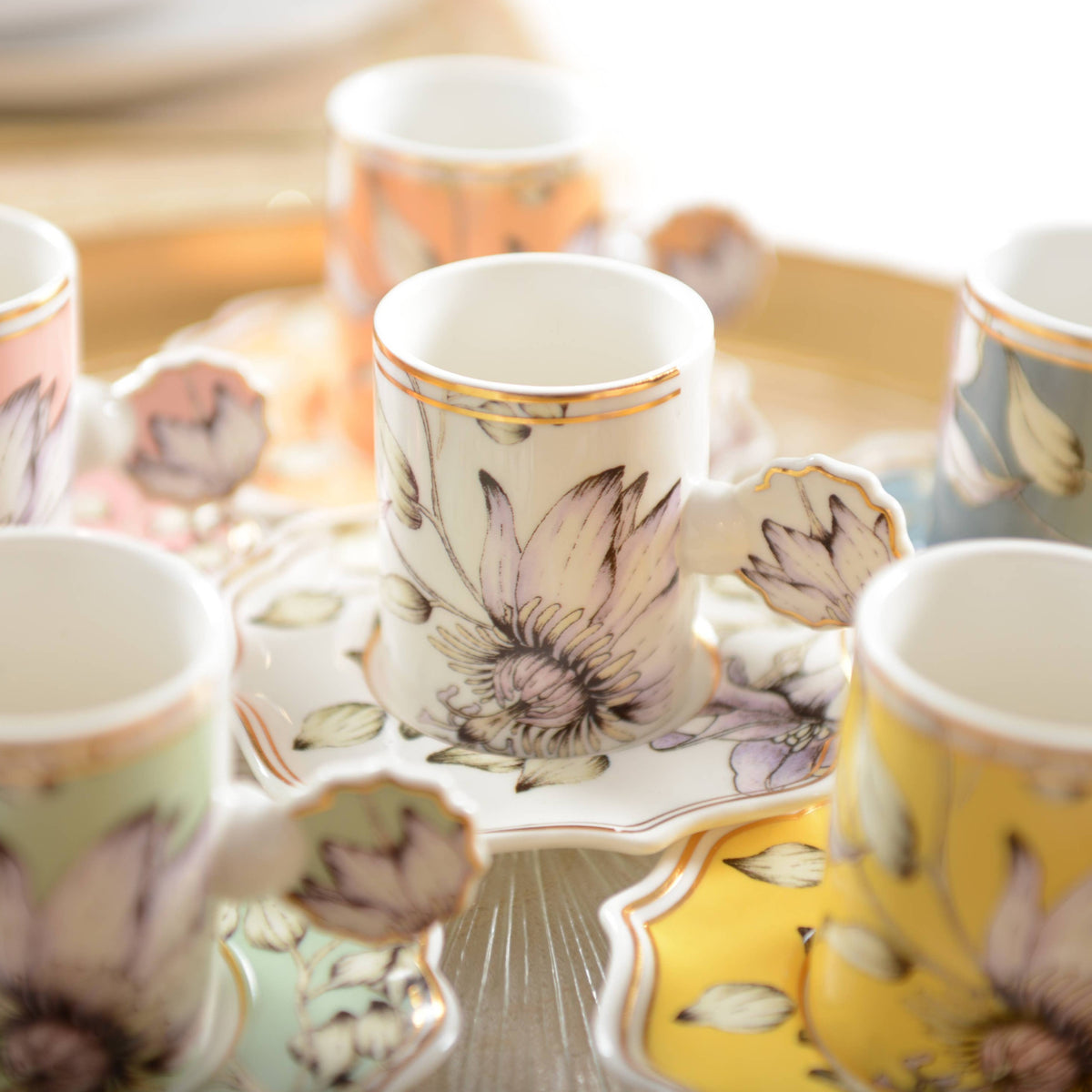 SET OF 6 FLORAL COFFEE CUPS AND SAUCERS - Holistic Habitat 