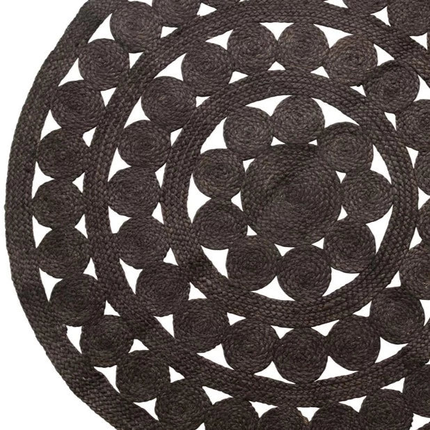 Black Lace Braided Jute Rug - 4' Round - Holistic Habitat 