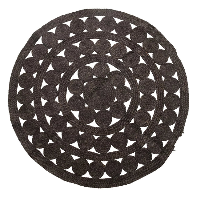 Black Lace Braided Jute Rug - 4' Round - Holistic Habitat 