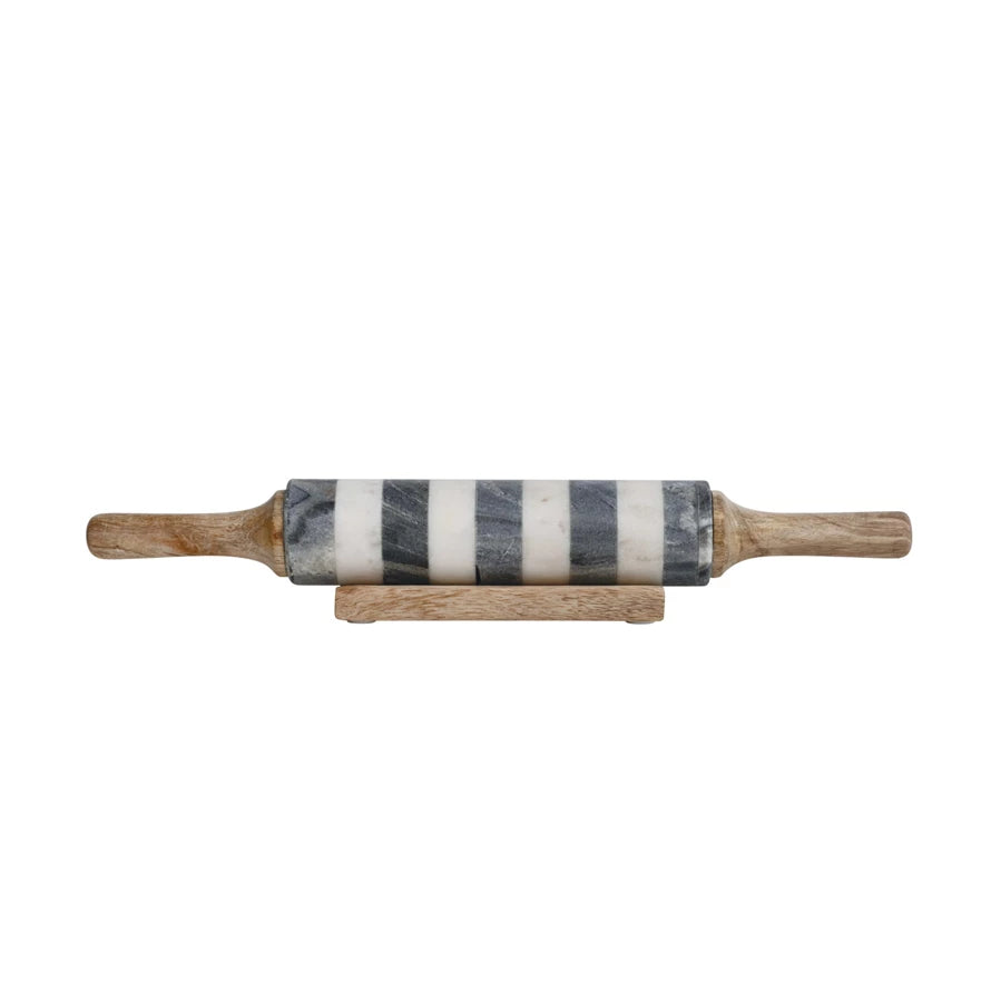 Italian Marble Striped Rolling Pin With Stand - Holistic Habitat 