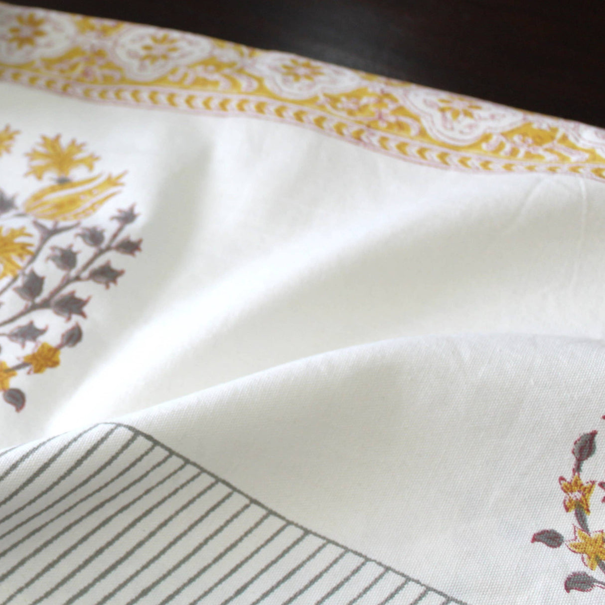 Yellow Handblock Printed Tablecloth - Holistic Habitat 