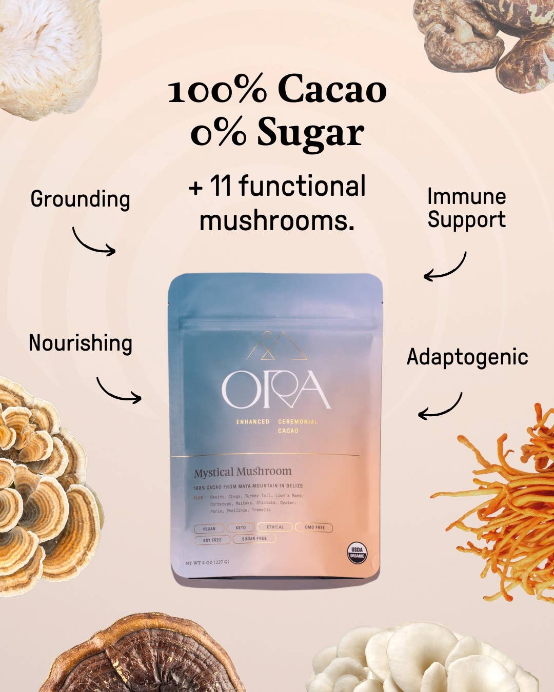 Organic Mystical Mushrooms with Enhanced Ceremonial Cacao