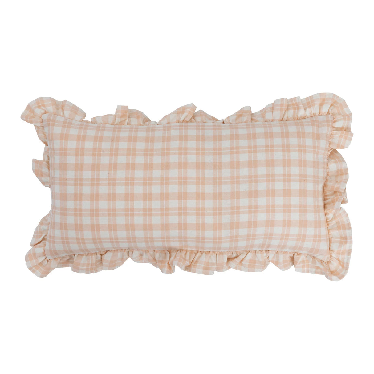 Spring Picnic Pink Plaid Ruffled Lumbar Pillow - 24x12 - Holistic Habitat 