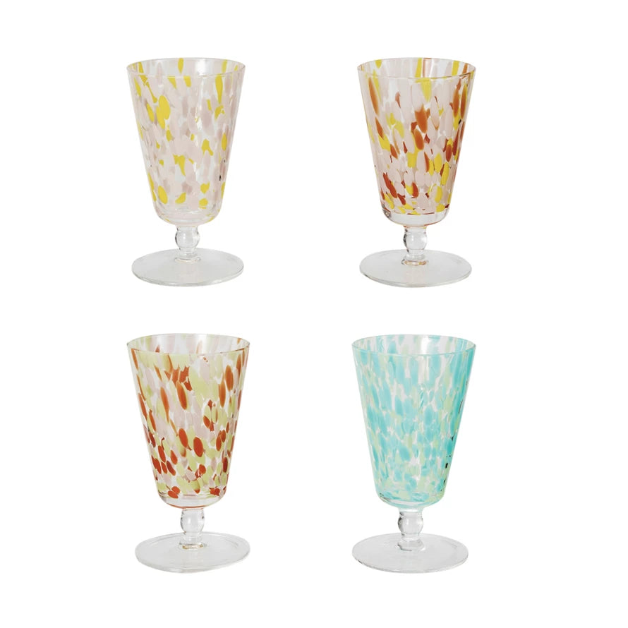 Confetti Stemmed Hand Blown Drinking Glasses - Set of 4 - Holistic Habitat 