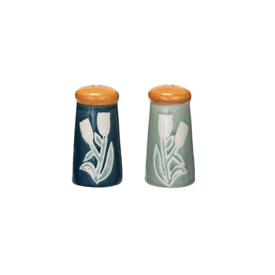 Blue Bell Hand Painted Stoneware Salt & Pepper Shakers - Holistic Habitat 