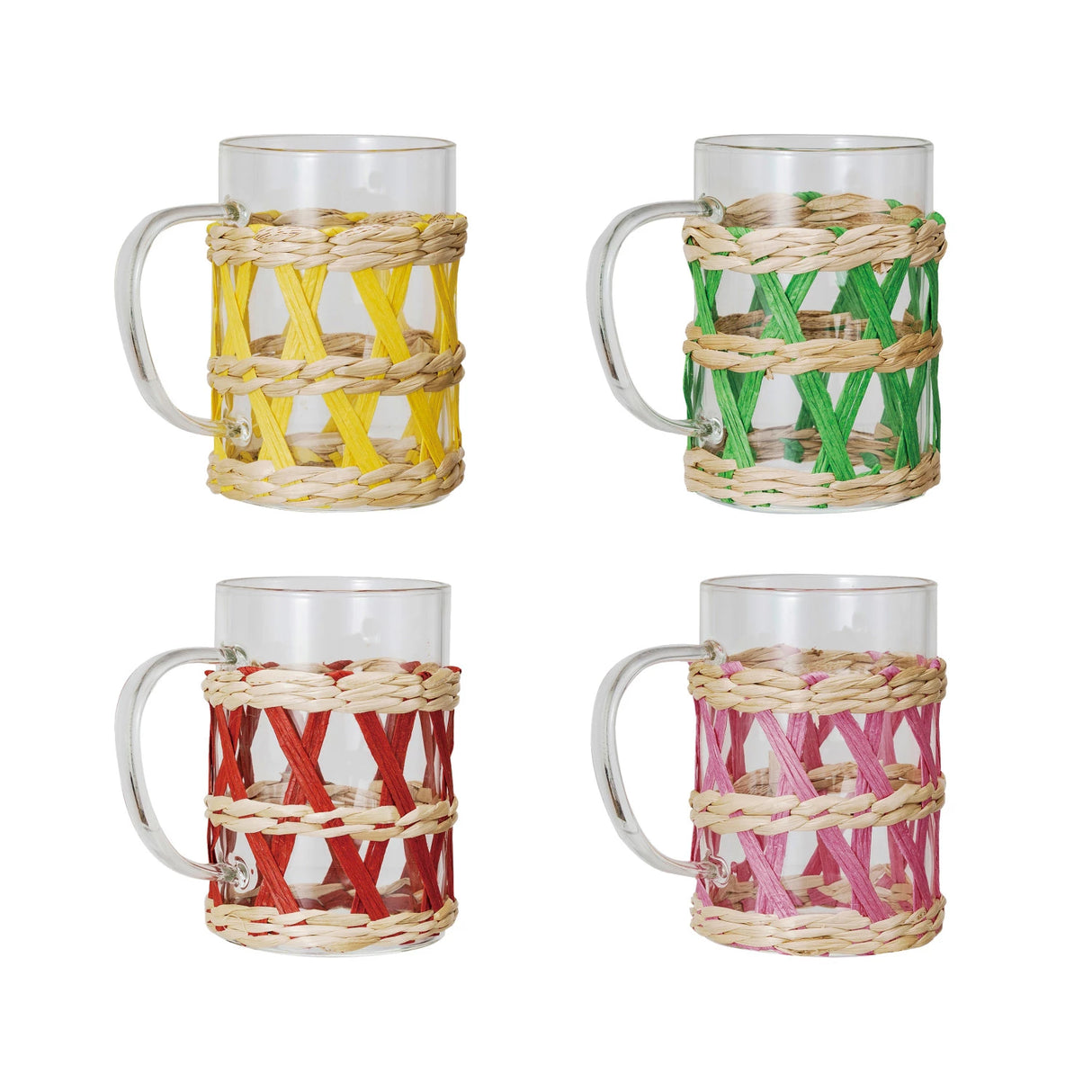 Spring Picnic Glass Mugs With Woven Sleeve - Set of 4 - Holistic Habitat 