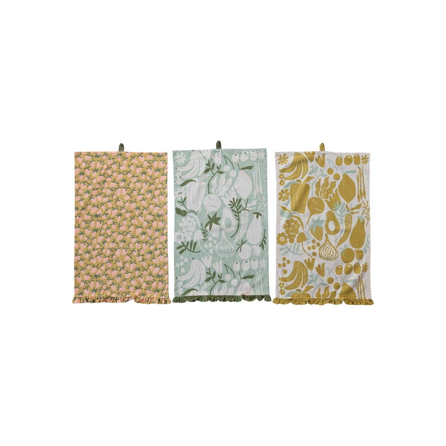 Summer Garden Cotton Printed Tea Towels - Set of 3 - Holistic Habitat 