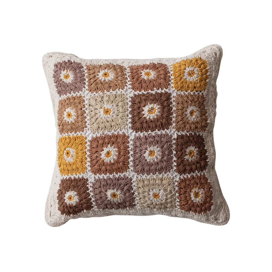 Granny Chic Crochet Block Square Pillow - 18 Inch - Holistic Habitat 