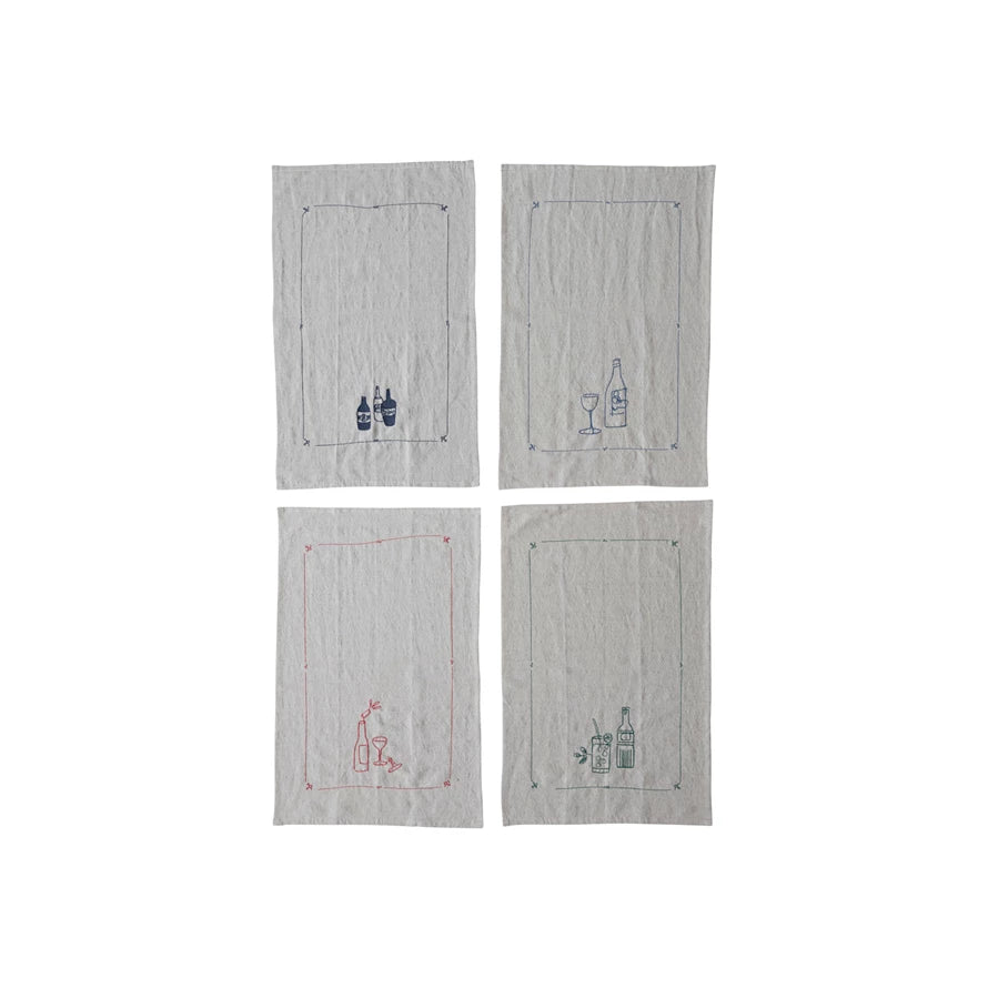 A Drink With Friends Cotton Linen Tea Towels - Set of 4 - Holistic Habitat 