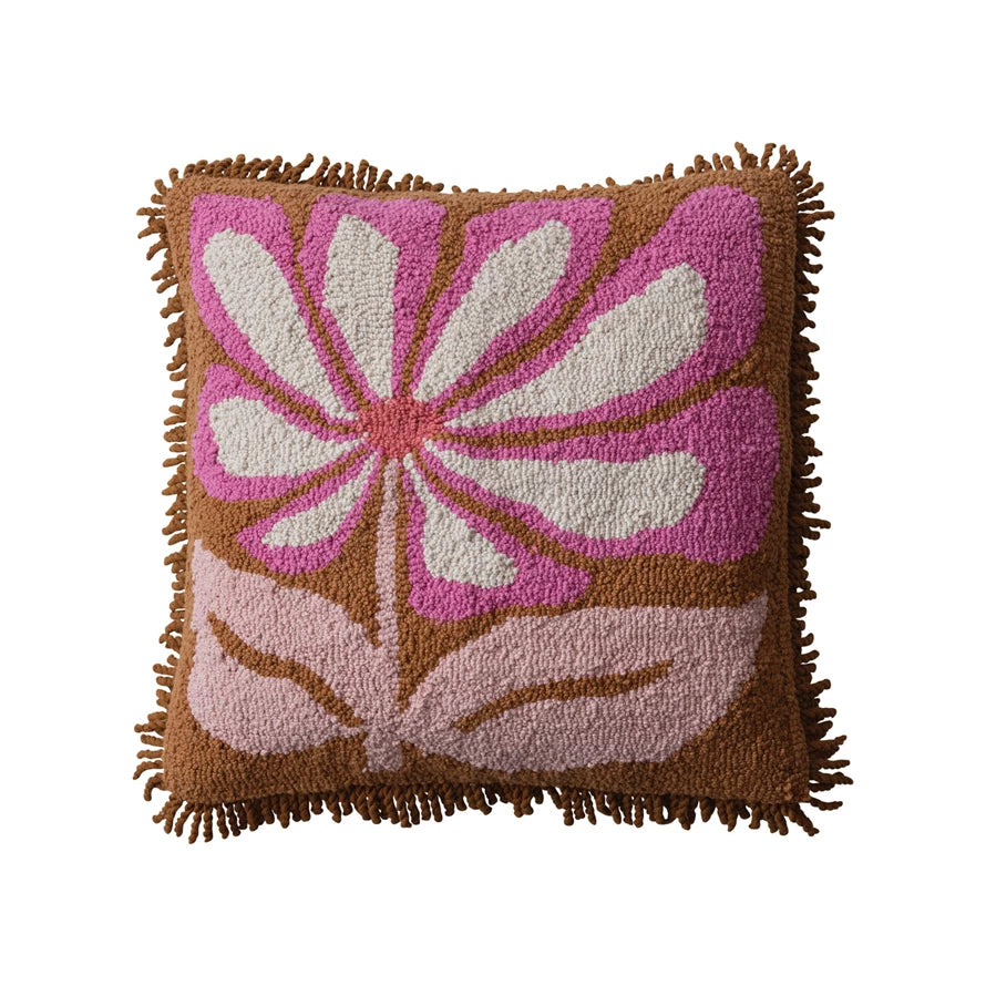 Bubblegum Daisy Tufted Fringe Pillow - Holistic Habitat 