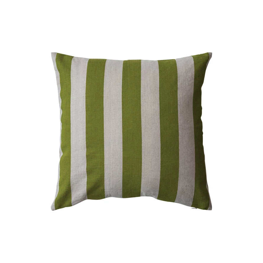 Olive Stripe Cotton Linen Pillow - 20 Inch - Holistic Habitat 