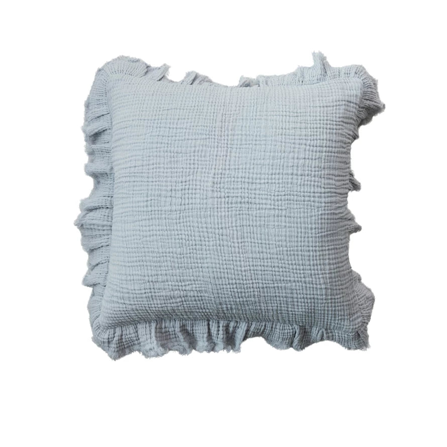 Pale Blue Ruffled Cotton Pillow 20 Inch