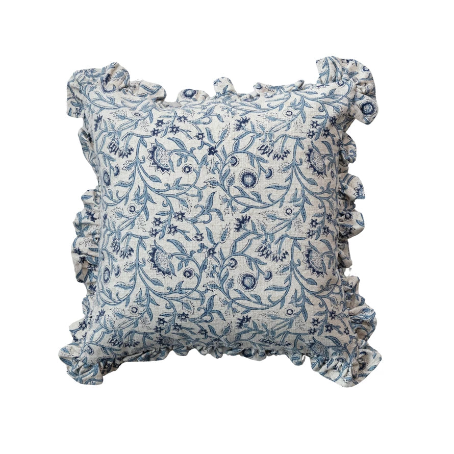 Blue Bell Ruffled Chambray 18" Pillow