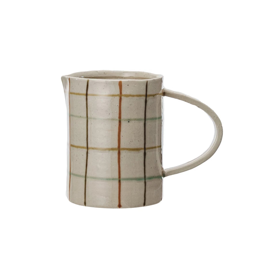 Plaid Hand-Painted Stoneware Pitcher