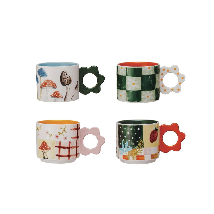 Patchwork Hand-Painted Stoneware Mugs