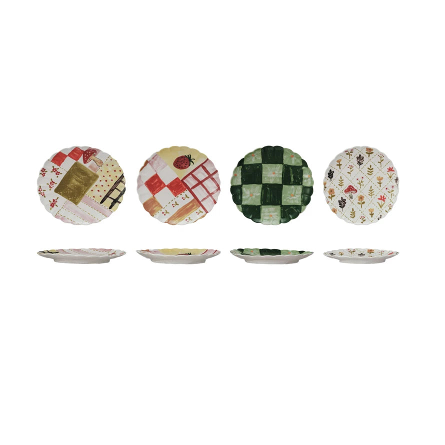 Patchwork Hand-Painted Scalloped Plates