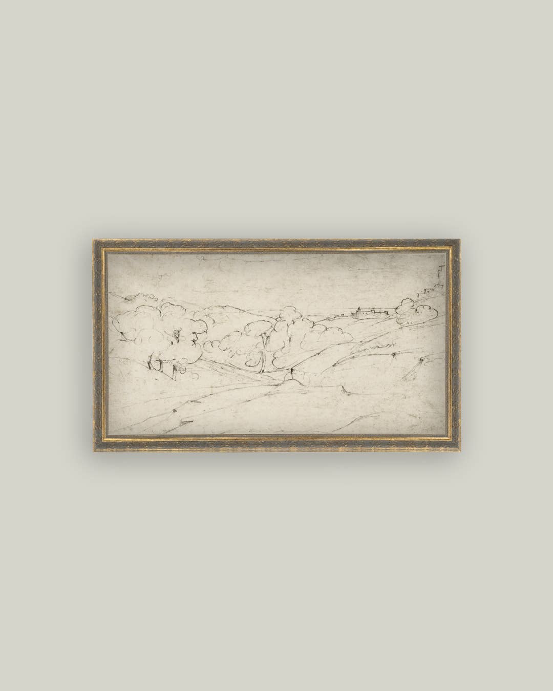 Rolling Hills Sketch Framed Antique Art: Mini