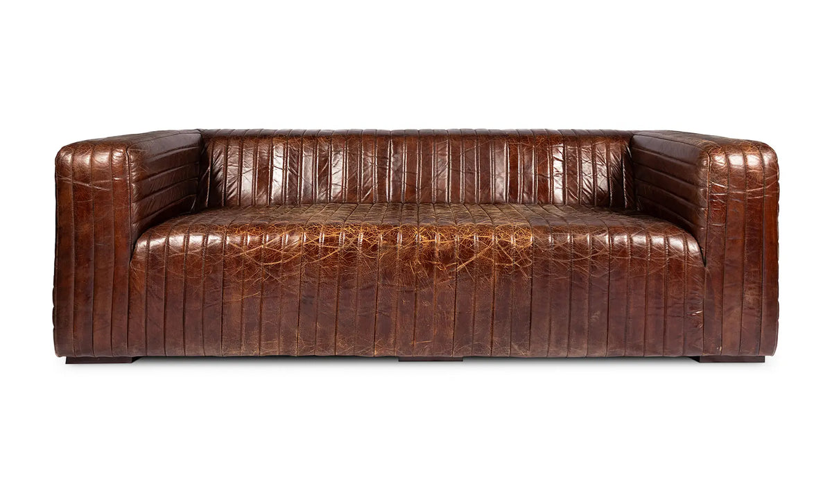 Draper Dark Brown Leather Channel Stitch Sofa - Holistic Habitat 