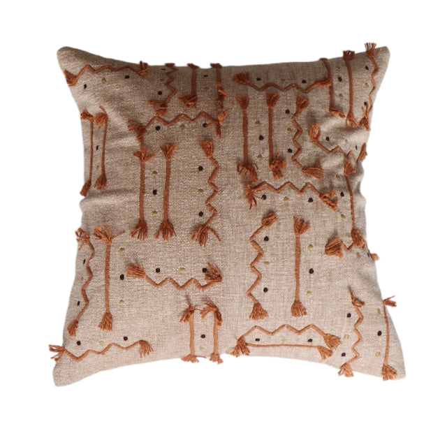 Preya Rust Tassel Embroidered Pillow Cover - 18 Inch - Holistic Habitat 