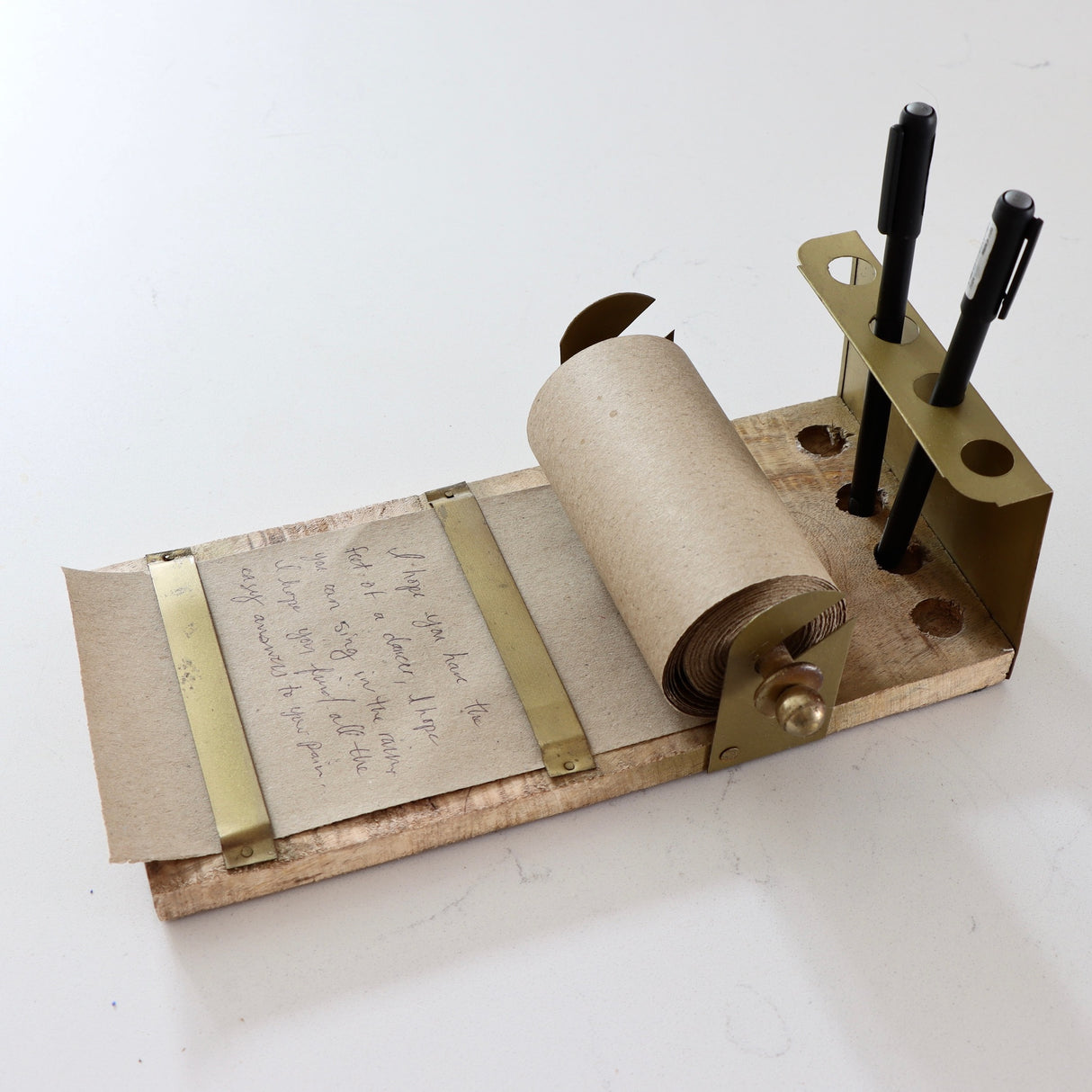 Table Top Note Roll With Wood Base and Pencil Holder - Holistic Habitat 