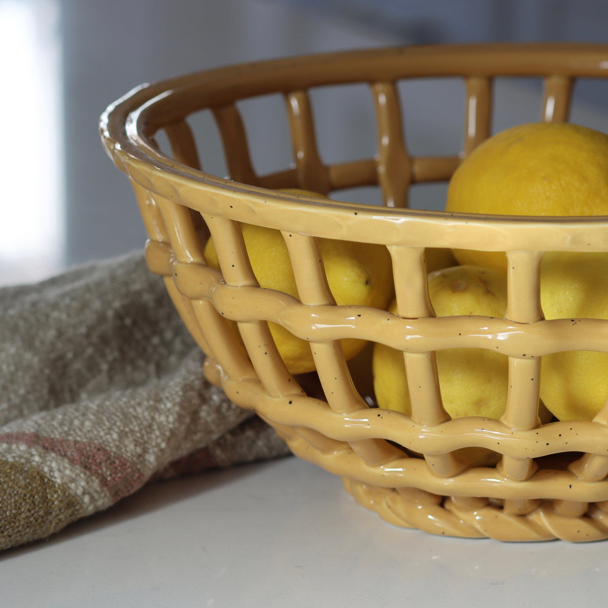 Mustard Lattice Stoneware Basket Bowl - Holistic Habitat 