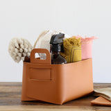 Orange Vegan Leather Storage Basket - Medium - Holistic Habitat 