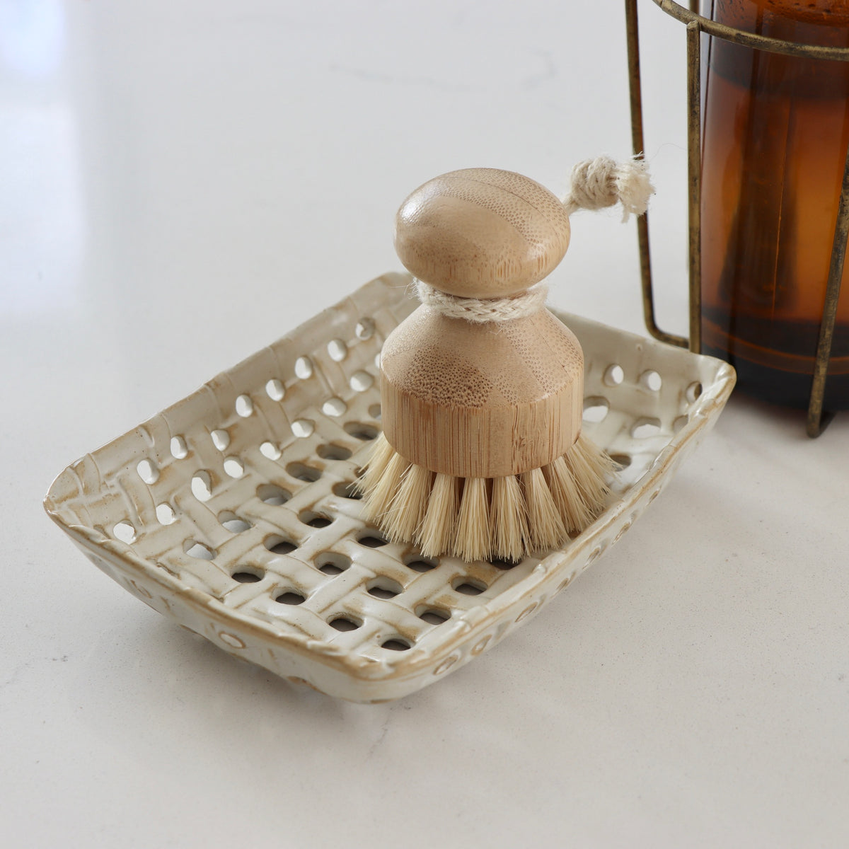 Ivory Lattice Handmade Stoneware Basket Dish - Holistic Habitat 