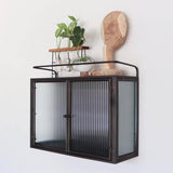 Antiqued Metal Apothecary Cabinet with Corrugated Glass - Holistic Habitat 