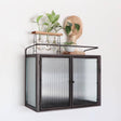 Antiqued Metal Apothecary Cabinet with Corrugated Glass - Holistic Habitat 