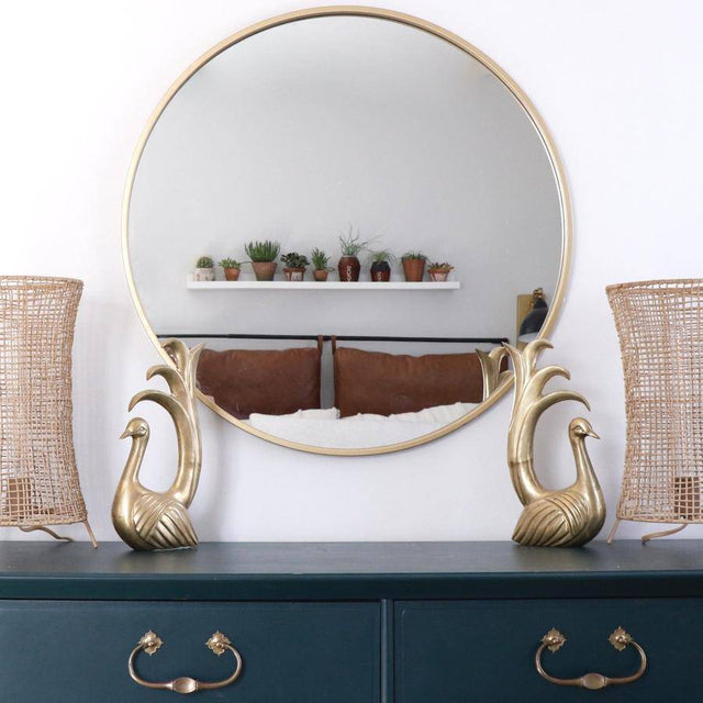 Minimalist Large Brass Finish Round Mirror - Holistic Habitat 