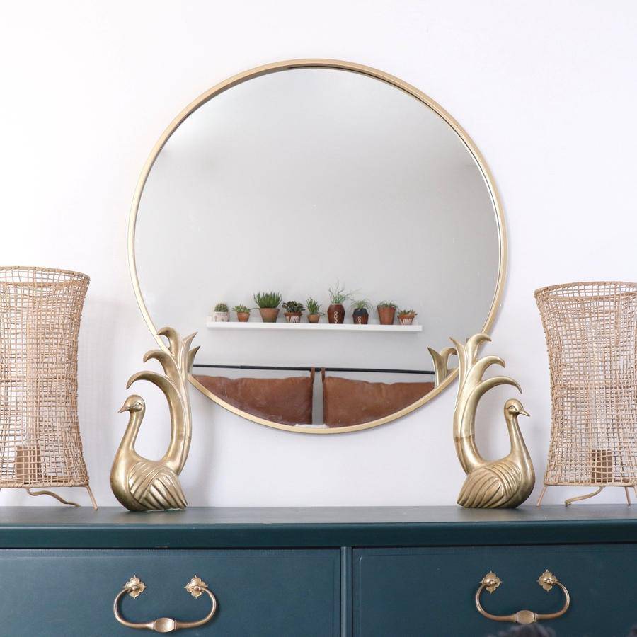 Minimalist Large Brass Finish Round Mirror - Holistic Habitat 