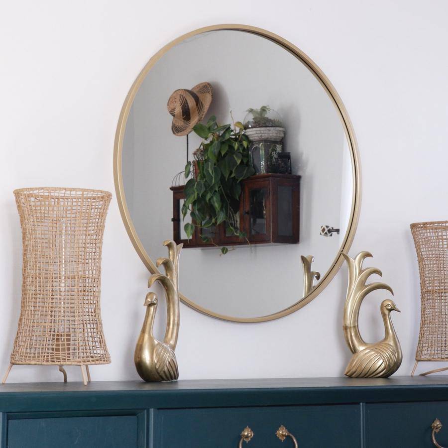 Minimalist Large Brass Finish Round Mirror - Holistic Habitat 