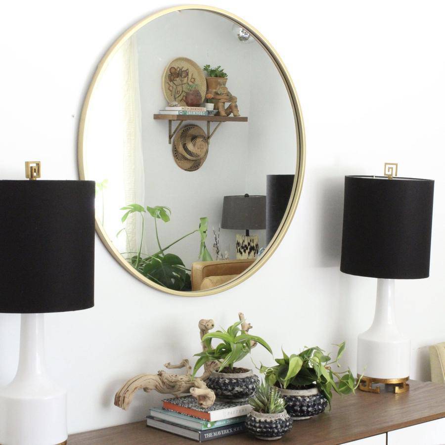 Minimalist Large Brass Finish Round Mirror - Holistic Habitat 