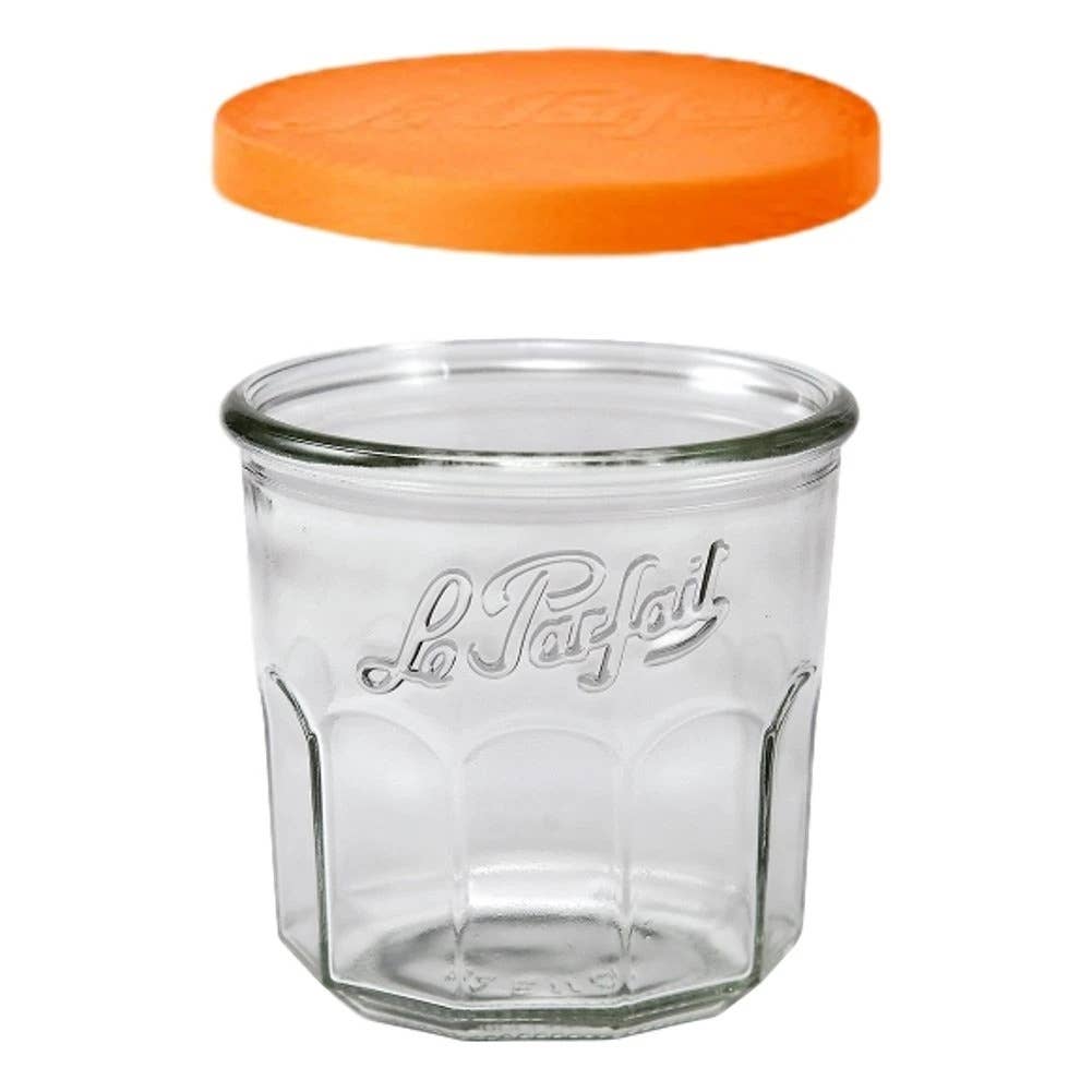 445ml French Jam Pot Faceted Drinking Glass W Orange Cover - Holistic Habitat 