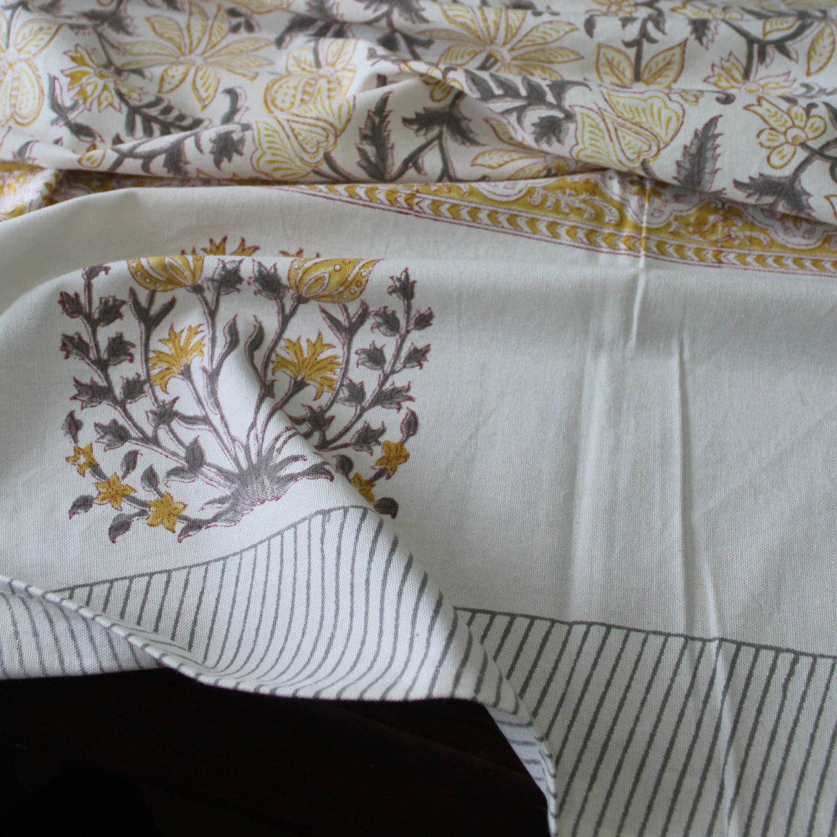 Yellow Handblock Printed Tablecloth - Holistic Habitat 