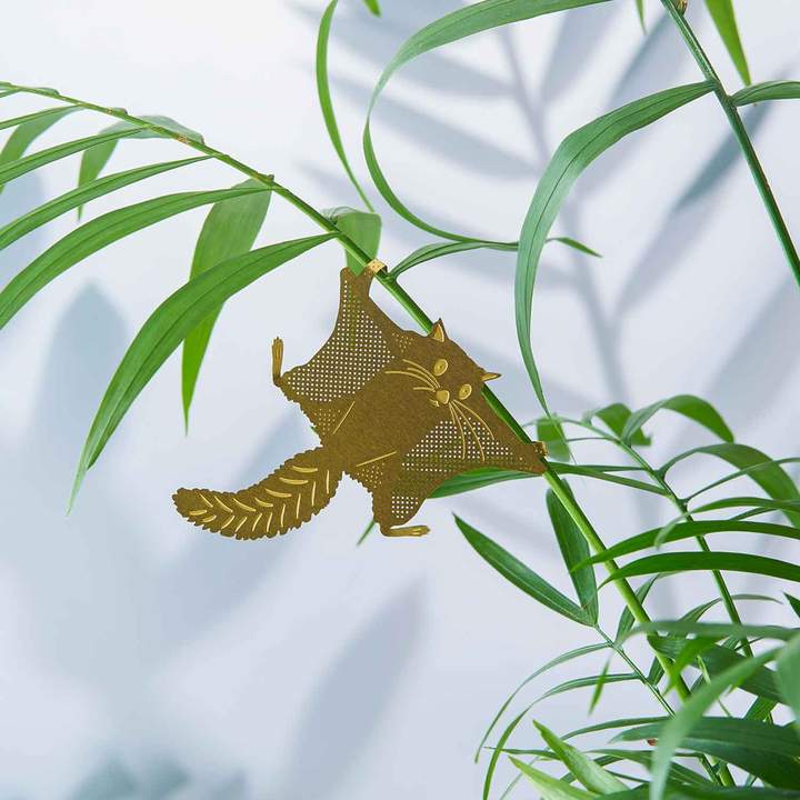 Flying Squirrel Etched Brass Houseplant Decoration - Holistic Habitat 
