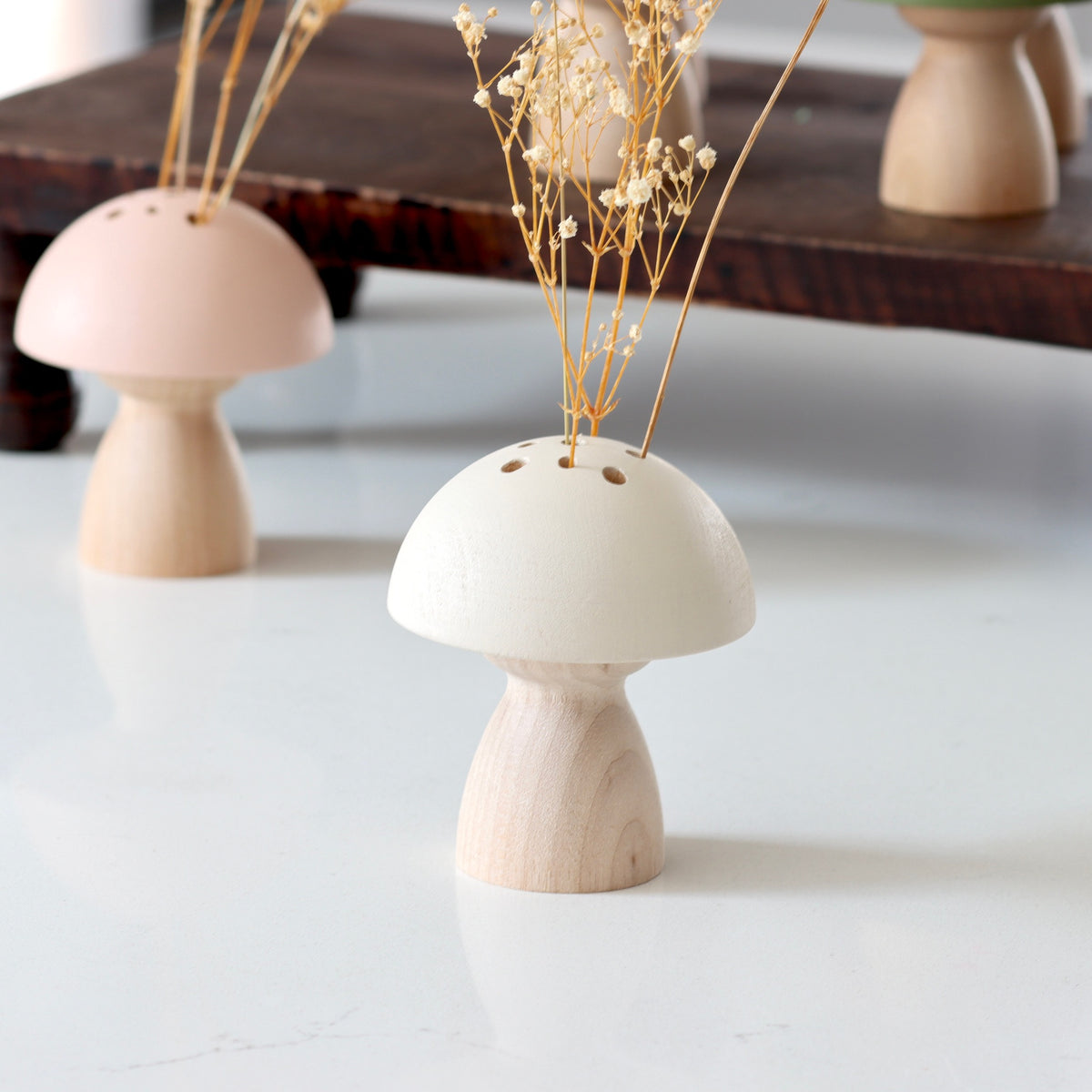 Hand-Painted Wooden Mushroom Vase - Snow - Holistic Habitat 