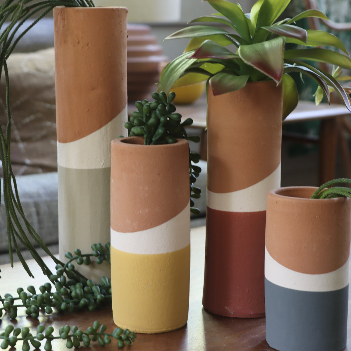 Double Dipped Clay Cylinder Vases - Set of 4 - Holistic Habitat 