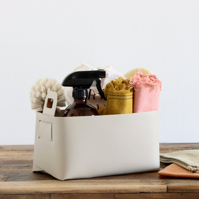 Oatmeal Vegan Leather Storage Basket - Medium - Holistic Habitat 