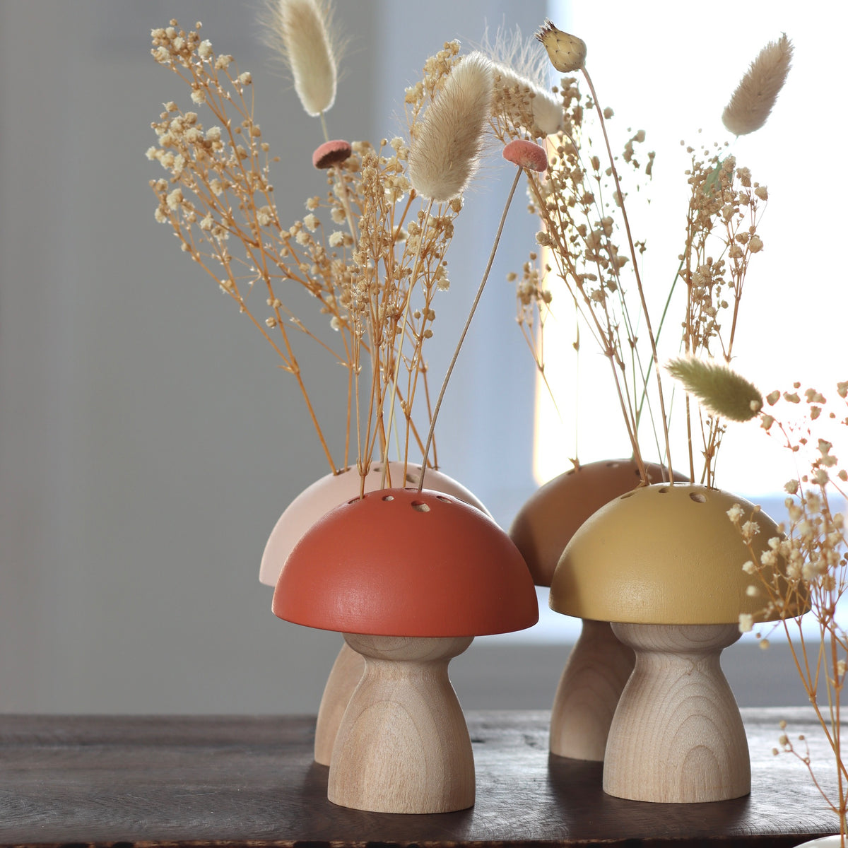 Hand-Painted Wooden Mushroom Vase - Mustard - Holistic Habitat 