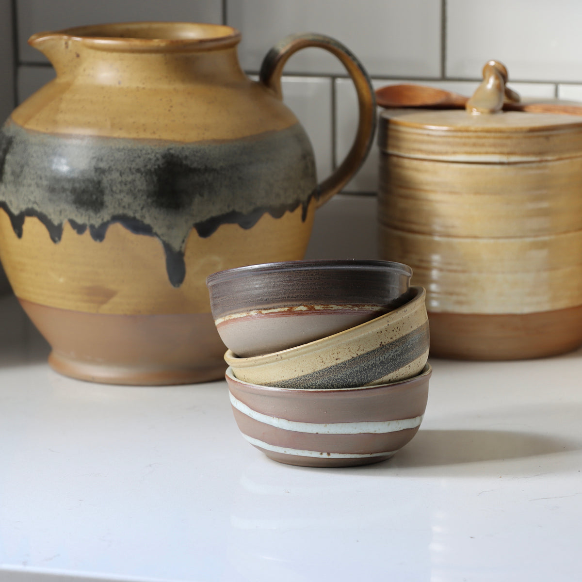 Cume Sand Lidded Stoneware Jar &amp; Spoon - Holistic Habitat 