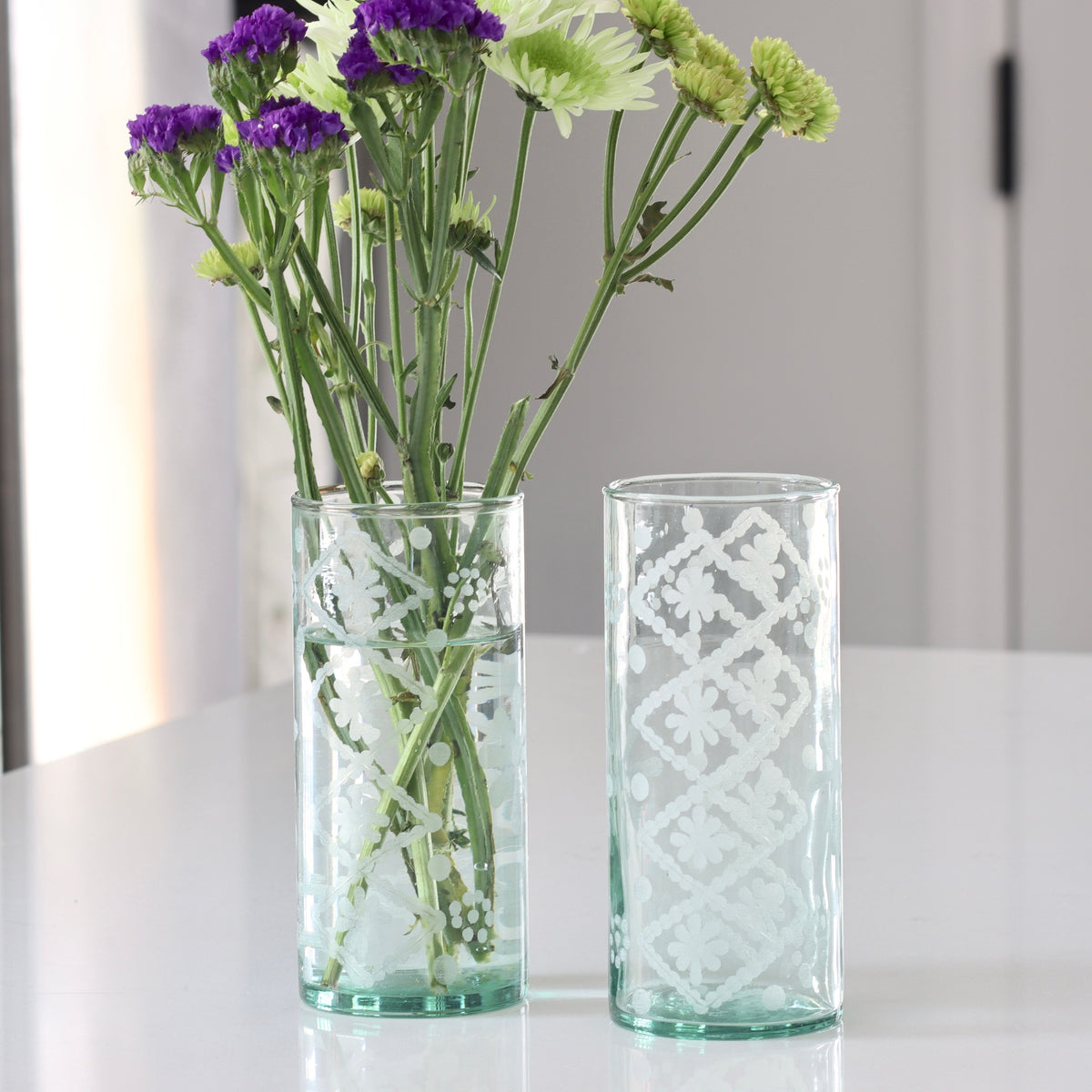 Secret Garden Etched Recycled Glass Vase - Large - Holistic Habitat 