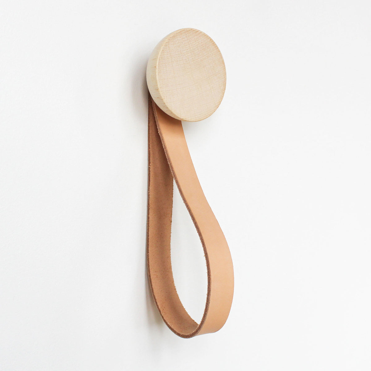 Small Beech Wood Wall Mounted Coat Hook With Leather Strap - Holistic Habitat 