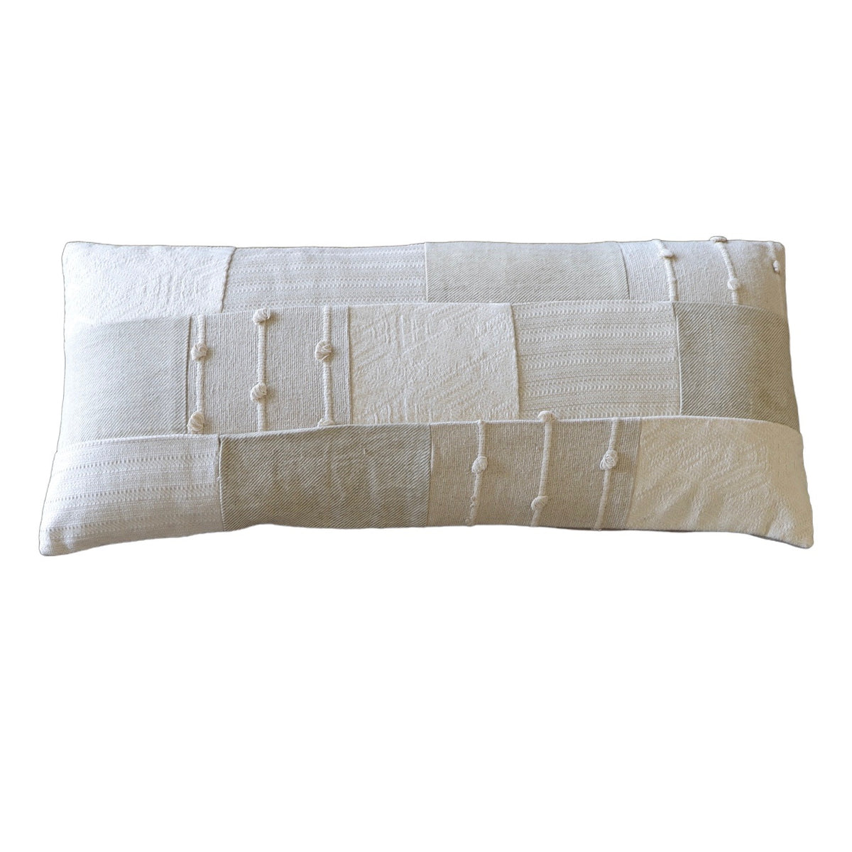 Neutral Squares Lumbar Pillow with Chambray Back - Holistic Habitat 