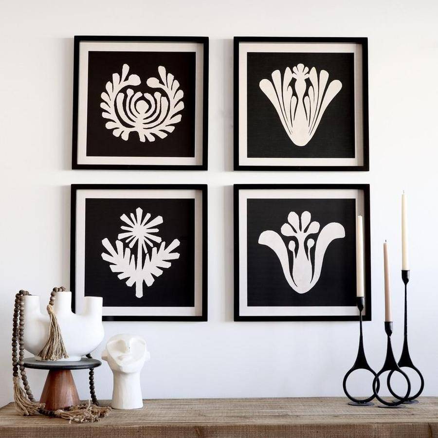Genevieve Framed Black and White Graphic Floral Prints - Set of 4 - Holistic Habitat 