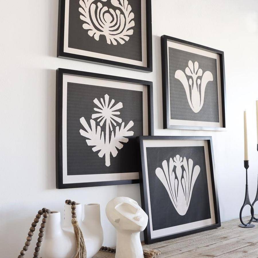 Genevieve Framed Black and White Graphic Floral Prints - Set of 4 - Holistic Habitat 