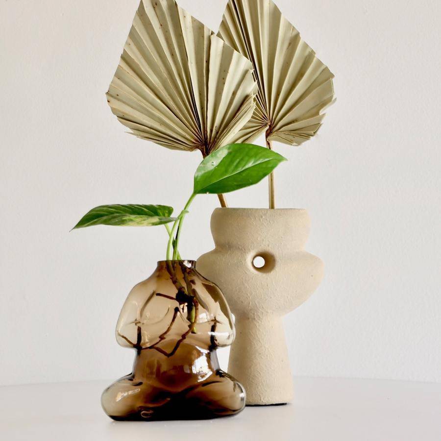Namaste Smoke Glass Vase - Mid October - Holistic Habitat 
