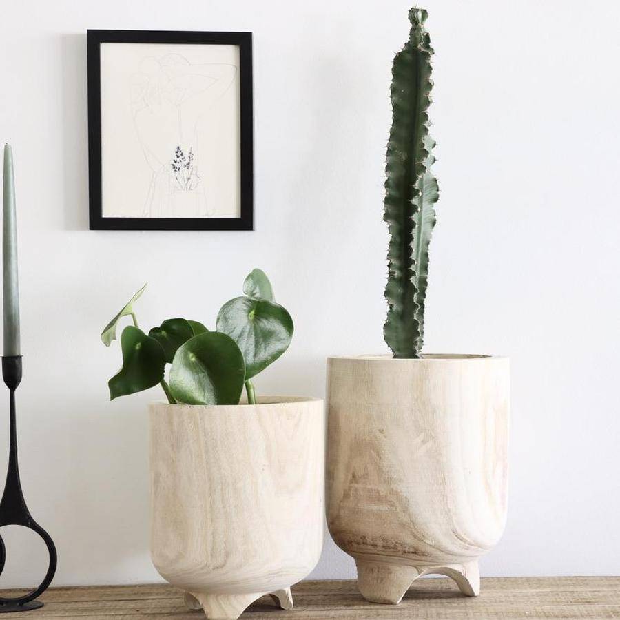 Footed Hand Carved Wooden Planters - Holistic Habitat 