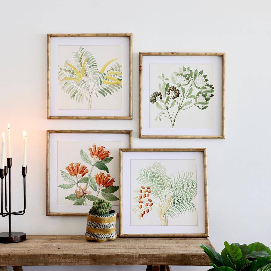 Bamboo Framed Flower Prints - Set of 4 - Holistic Habitat 