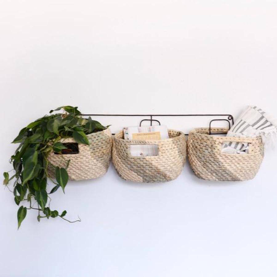 Metal Wall Hanging Rack with Seagrass Basket Trio - Holistic Habitat 